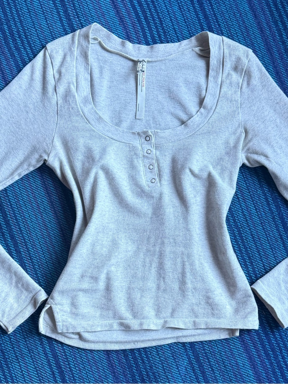 Free People Light Gray Long Sleeve Henley Top